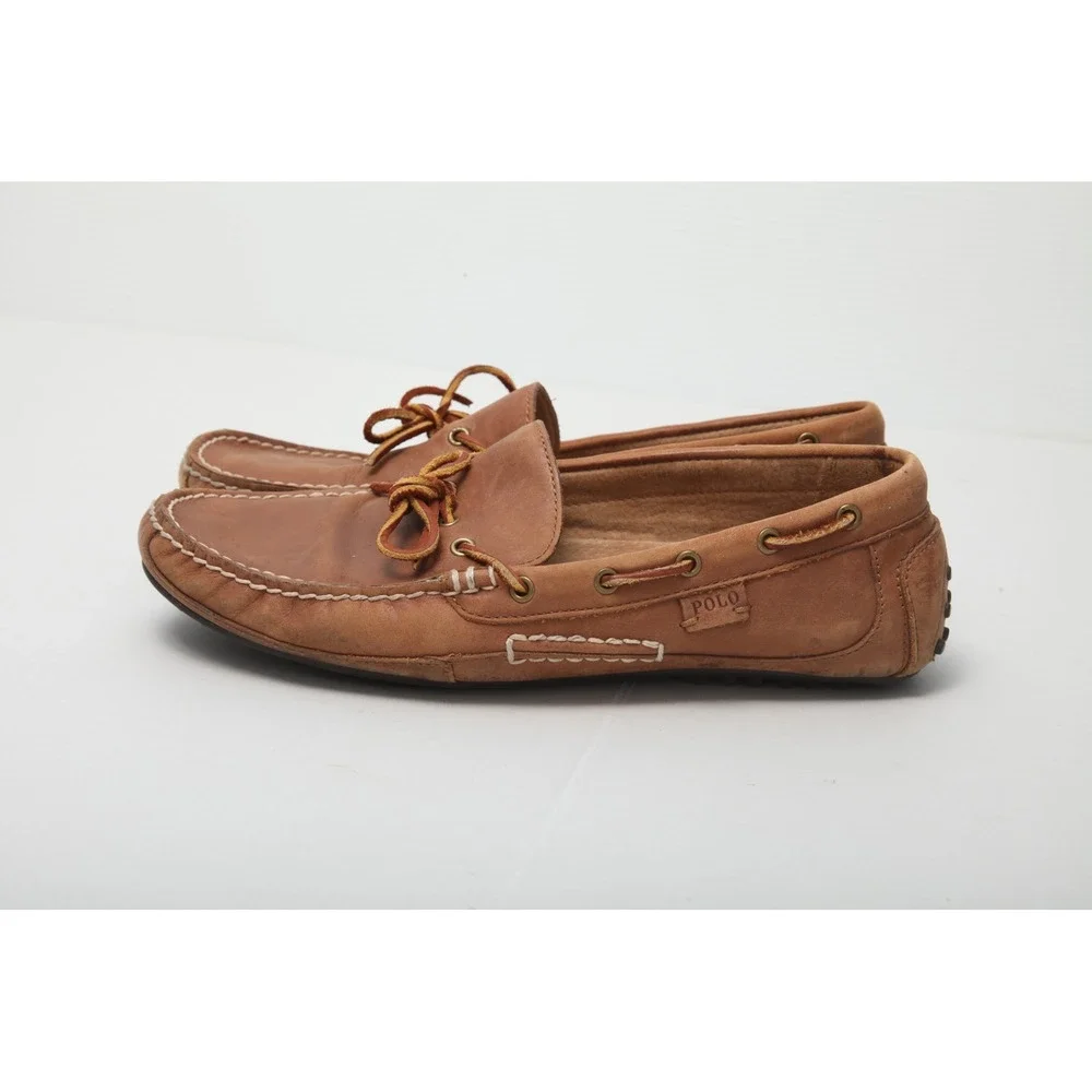 Polo Ralph Lauren Men's 10D Wyndings So-Dry Leather Driver Moccasins Loafers Tan